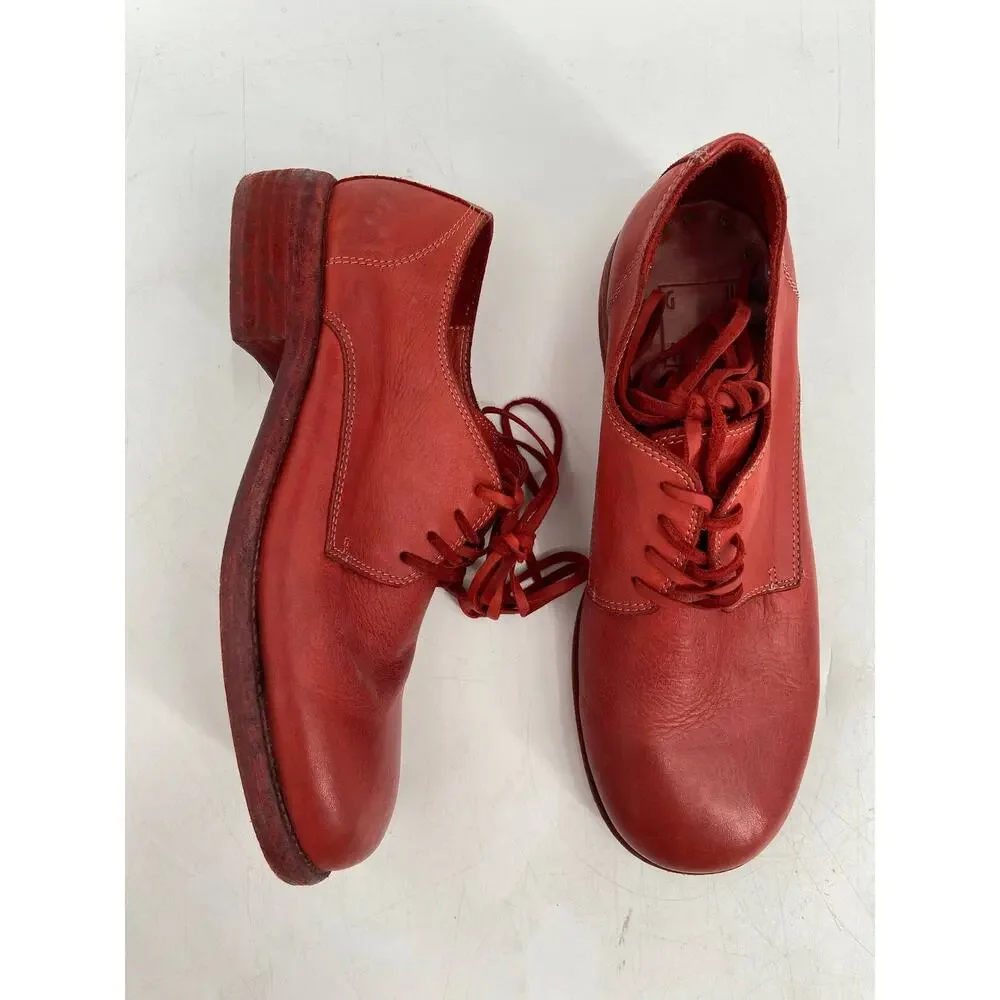 Guidi 792Z Red Leather Lace Up Round Toe Derby Shoes‎ Size 35